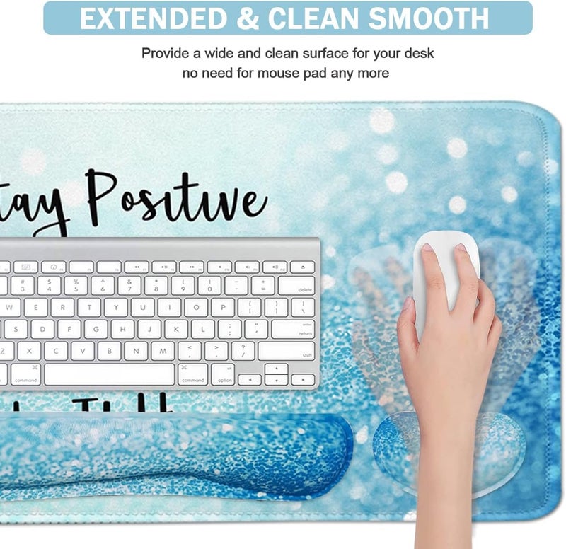 Yunoble Large Mouse Pad and Keyboard Wrist Rest, Desk Pad for Keyboard and Mouse, 4-in-1 Large Gaming Mouse Pad with Wrist Support for Home Office Study Game-Stay Positive - Image 3
